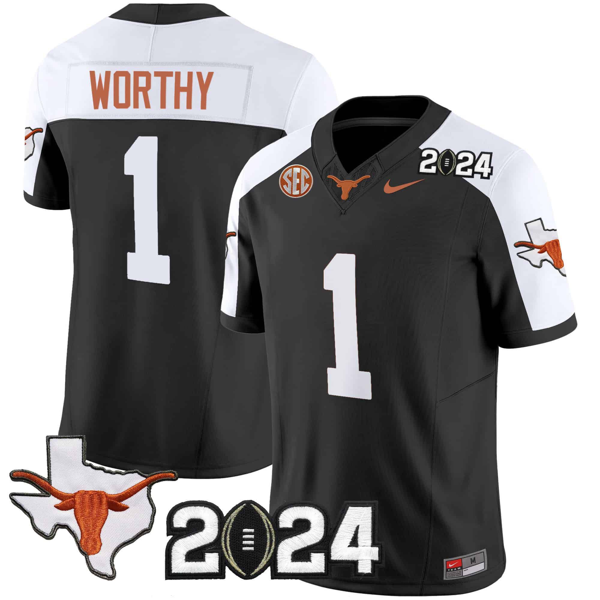 Men Texas Longhorns #1 Worthy Black 2024 Nike Vapor Limited NCAA Jersey